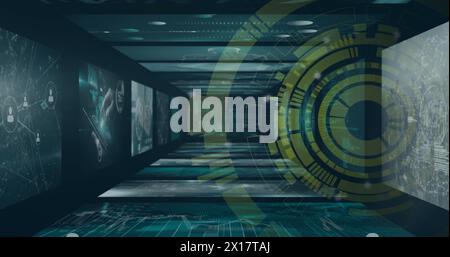 Image of data processing over screens Stock Photo