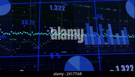 Image of financial data processing on black background Stock Photo