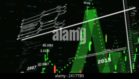 Image of financial data processing on black background Stock Photo