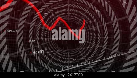 Image of financial data processing over circles on dark background Stock Photo