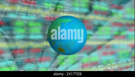 Image of globe and financial data processing Stock Photo