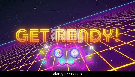 Image of get ready text with shapes over black backround Stock Photo