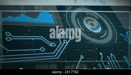Image of digital scope over server room Stock Photo