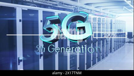 Image of 5g text, mathematical equations and data processing over computer servers Stock Photo