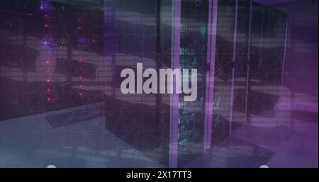 Image of blockchains over illuminated server rack in server room Stock Photo