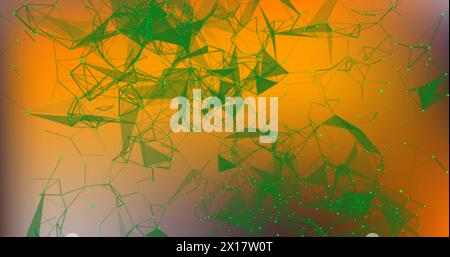 Image of green illuminated dots connecting with lines and moving on yellow background Stock Photo