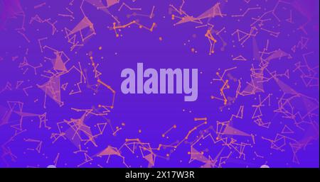 Image of illuminated dots connecting with lines and moving on purple background Stock Photo