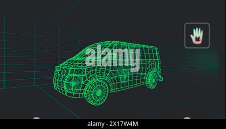 Image of multiple digital icons over 3d van model moving in seamless pattern in a tunnel Stock Photo