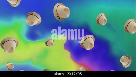 Image of hats falling over shapes Stock Photo