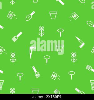 Seamless pattern. Spring gardening tools for planting. Stock Vector