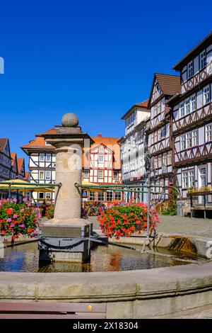 Fountain on the market square, Allendorf district, Bad Sooden-Allendorf, Werratal, Werra-Meissner district, Hesse, Germany Stock Photo