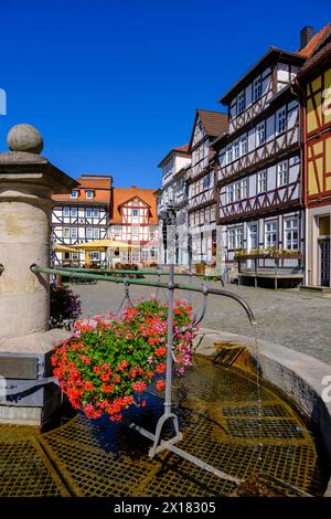 Fountain on the market square, Allendorf district, Bad Sooden-Allendorf, Werratal, Werra-Meissner district, Hesse, Germany Stock Photo