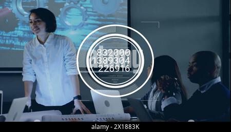 Image of data processing over diverse business people in office Stock Photo