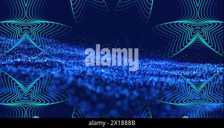Image of blue glowing dots forming waves and lines creating kaleidoscope Stock Photo