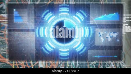 Image of data processing in on digital screen and computer wires Stock Photo