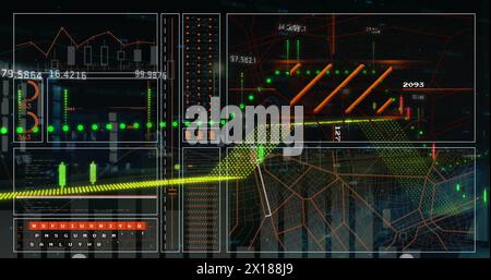 Image of financial data processing over screens Stock Photo