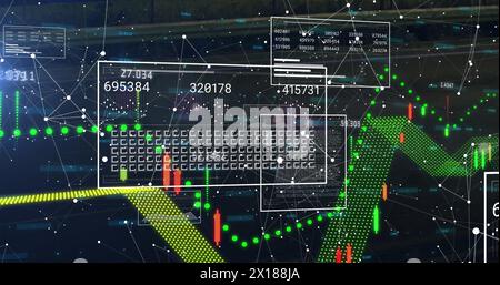 Image of financial data processing over connections Stock Photo