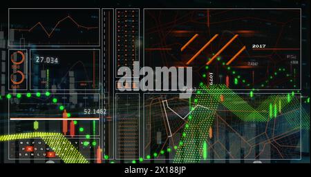 Image of financial data processing over screens Stock Photo