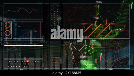 Image of financial data processing over screens Stock Photo