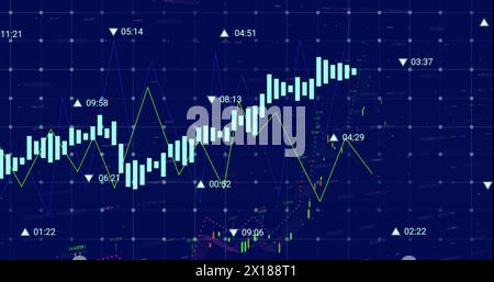 Image of financial data processing on black background Stock Photo