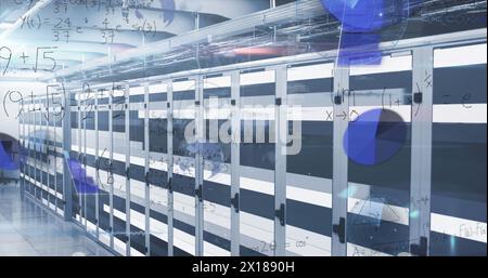 Image of globe and data processing over server room Stock Photo
