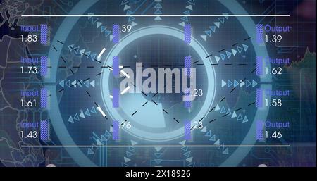 Image of diverse data clock and globe spinning over world map Stock Photo