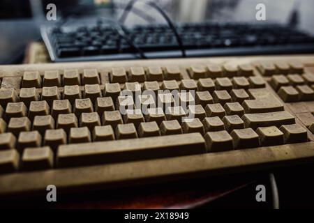 Old vintage computer mechanical keyboard in dust, computer keyboard ...