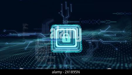 Image of padlock icon over data processing Stock Photo