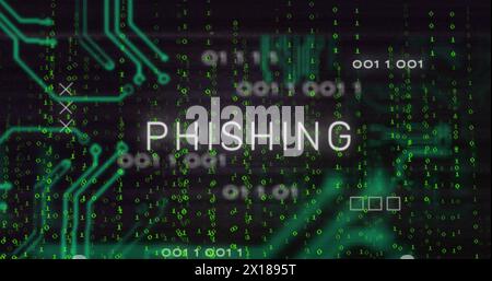 Image of phishing text over circuit board and data processing Stock Photo