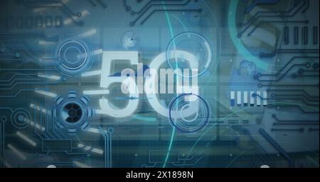Image of 5g text and infographic interface over cropped hands typing on keyboard of laptop Stock Photo