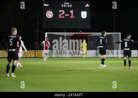 Amsterdam, Netherlands. 15th Apr, 2024. AMSTERDAM, 15-04-2024, Sportpark de Toekomst, Dutch Keuken Kampioen Divisie football, season 2023/2024, match between Jong Ajax and Cambuur. Final score 2-1 Credit: Pro Shots/Alamy Live News Stock Photo