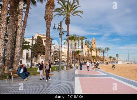 Promenade in Sitges, Spain Stock Photo