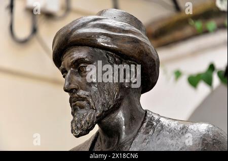 Bronze monument, monument of Adam Riese, Cordoba, close-up of the face of a bronze statue of a bearded man, Cordoba, Andalusia, Spain Stock Photo