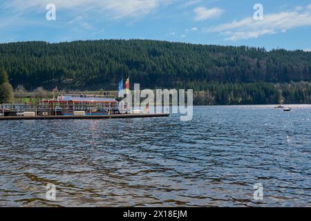 Tourists on excursion boat at the Titisee. Stock Photo