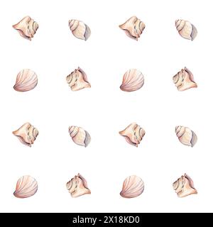 Seamless pattern with watercolor seashells Stock Photo