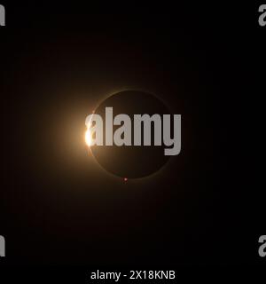 HD images of the solar eclipse in 2024 with the moon just about to finally cover the sun for totality. Stock Photo