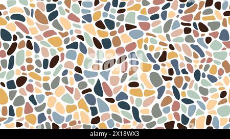 Mosaic gravel and pebble stone seamless pattern for floor tile, vector background. Color ceramic gravel or cobblestone pebbles mosaic pattern with soft shape stones in abstract irregular background Stock Vector