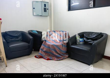 A group of leather armchairs in the backstage of the theater Stock Photo