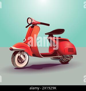 moped vintage. Vintage scooter on the road. Vector illustration. Eps 10 Stock Vector
