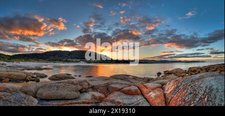 Sunset at Bicheno Beach in Tasmania Stock Photo