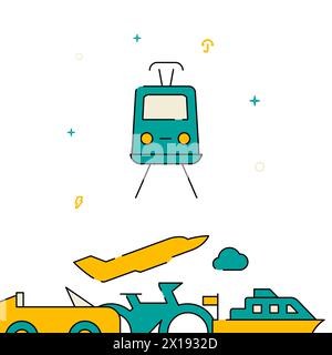 Tram, trolleybus filled line vector icon, simple illustration, transport related bottom border. Stock Vector