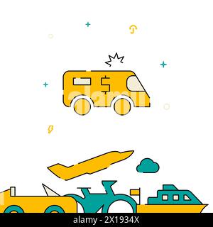 Cash-in-transit armored car filled line vector icon, simple illustration, transport related bottom border. Stock Vector