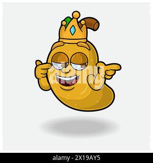 Smug expression with Mango Fruit Crown Mascot Character Cartoon. Vector Illustrations Stock Vector