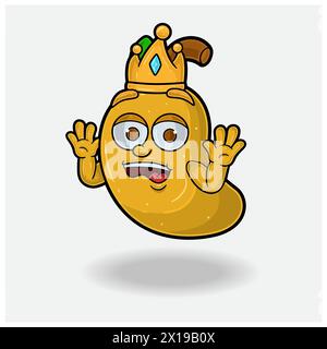 Shocked expression with Mango Fruit Crown Mascot Character Cartoon. Vector Illustrations Stock Vector