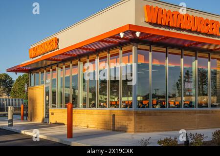 New Whataburger fast food restaurant at sunset in Snellville, Georgia. (USA) Stock Photo