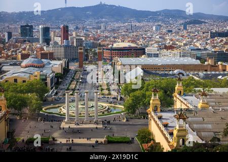 Aerial view of Placa Espanya from Montjuic hill in Barcelona, Spain Stock Photo