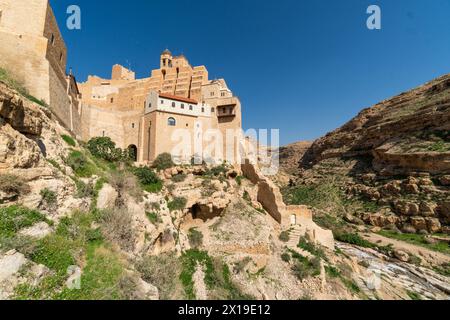 Bethlehem, Palestine: The Greek Orthodox Mar Saba monastery in the Judean desert outside bethlehem in Palestine. Stock Photo