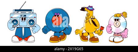 Retro music characters set isolated on white background. Vector