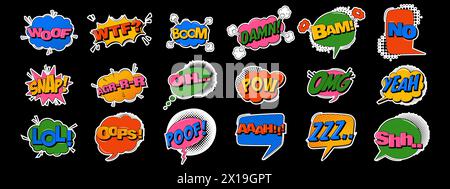 Comic sound effects in trendy retro style. Collection of pop art stickers Stock Vector