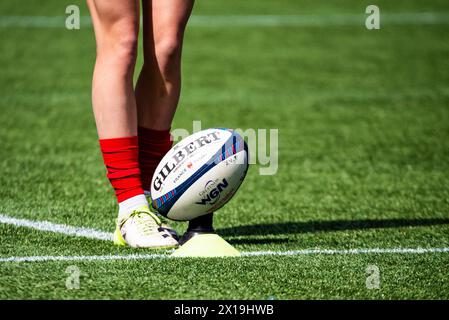 The official ball ahead of the Women's Six Nations 2024, rugby union match between France and Italy on April 14, 2024 at Jean Bouin stadium in Paris, France Stock Photo